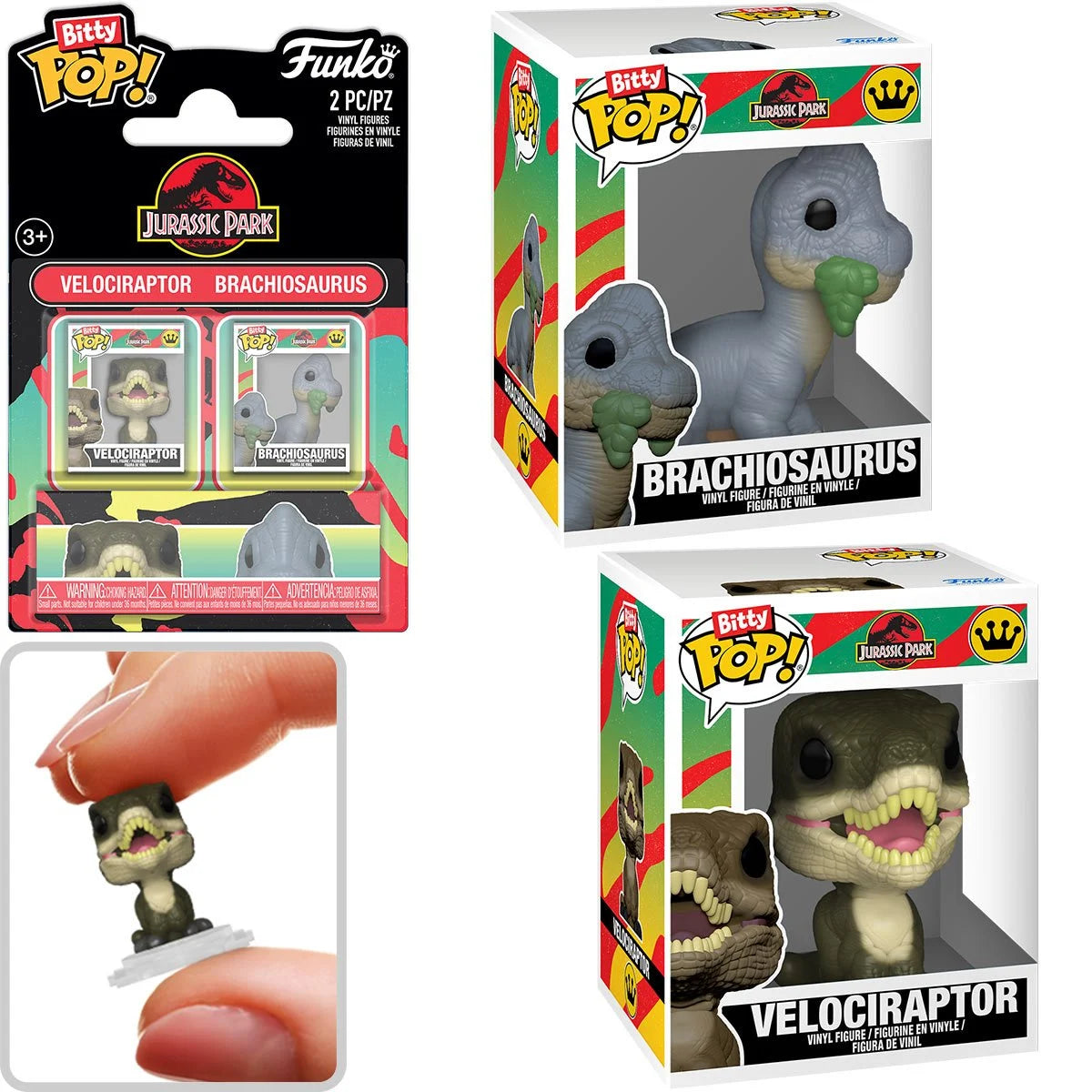 Jurassic Park Velociraptor and Brachiosaurus Funko Bitty Pop! Mini-Figure 2-Pack